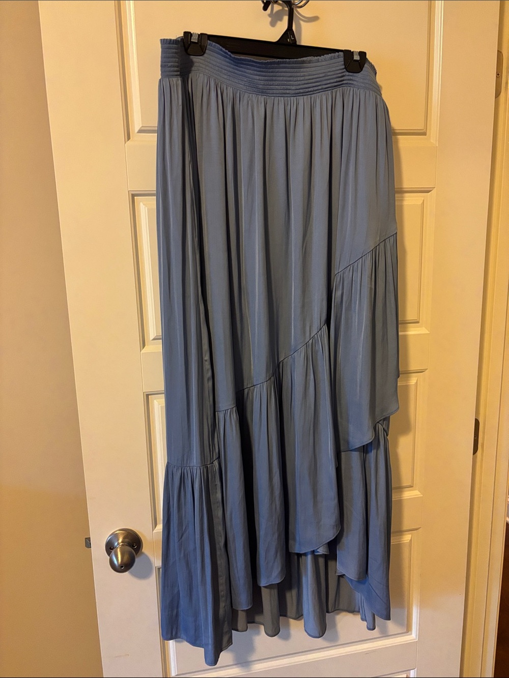 White House Black Market Light Blue High-Low Tiered Maxi Skirt